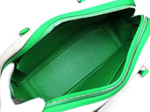 Hermes Plum 32 Brides Hand Bag Purse Green Women Luxury Toile Leather Auth Rare